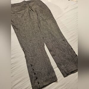 Gray Striped Textured Womens Mid Rise Pants With Cute Buttons On Each Leg